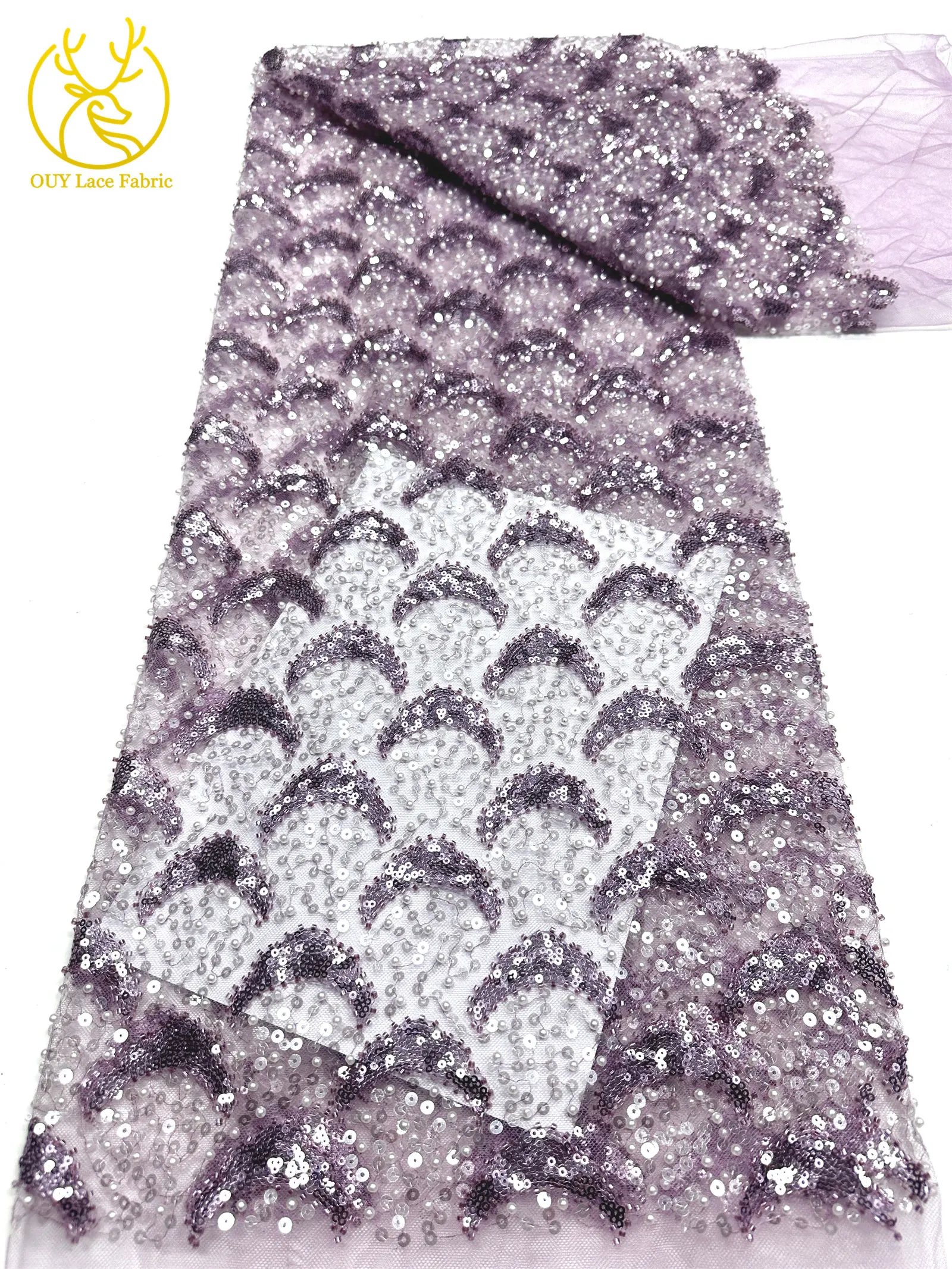 2026 Afrikanischer Pailletten-Spitzenstoff 5 Yards Hochwertiger Nigerianischer Perlen-Tüll-Spitzenstoff Geeignet für Hochzeitskleider-Näharbeiten – Detail 18