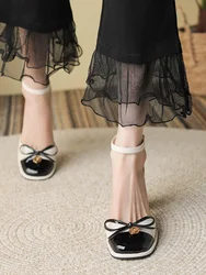 Bow Elegant Sweet Mary Janes Shoes Women Patchwork French Vintage Pumps Shoes Female Holiday Korean Designer Shallow Shoes 2024