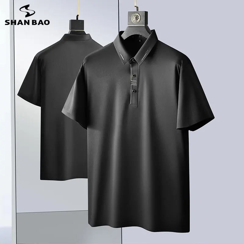 Summer Quality Business Casual Formal Men's Loose POLO Shirt Non-ironing High Elasticity Smooth Shiny Short Sleeve Polo XL-7XL