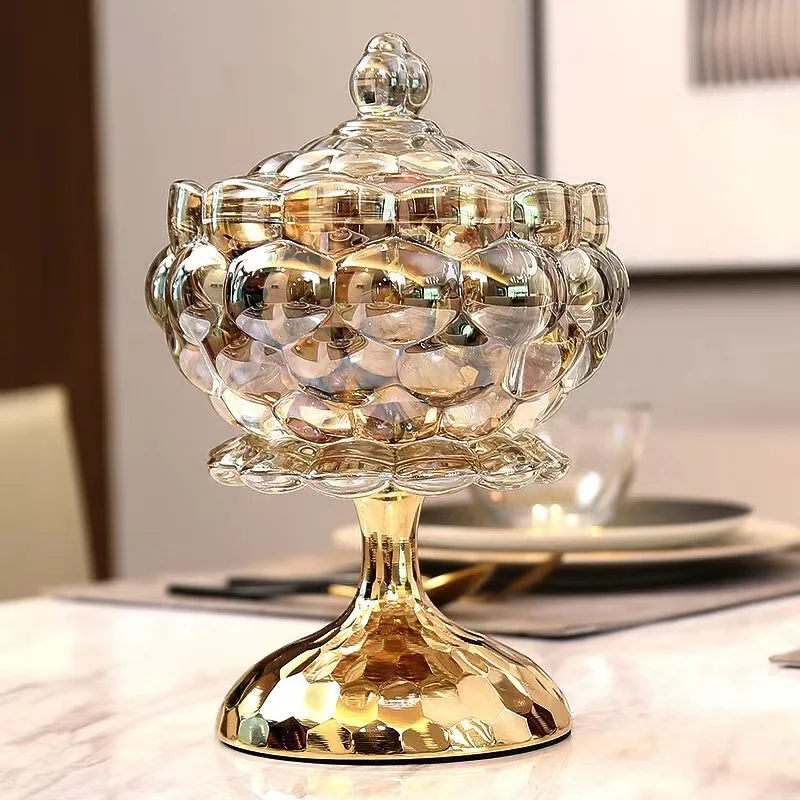 

Wholesale light luxury crystal glass candy jar storage jar household sugar tank European sugar jar ornament wedding snack
