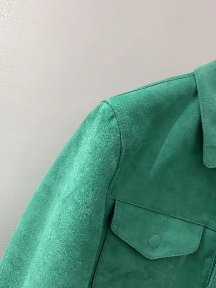 TF Men Suede Sheepskin Blend Jacket 2026 New Turn Down Collar Multi Pocket Vintage Workwear Soft Coat