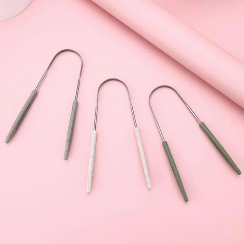 Imagen 2 del producto Rascador de lengua de acero inoxidable, limpieza de aliento fresco, cepillo de dientes recubierto, higiene bucal, raspador de lengua de Metal en forma de U, 1 Uds.