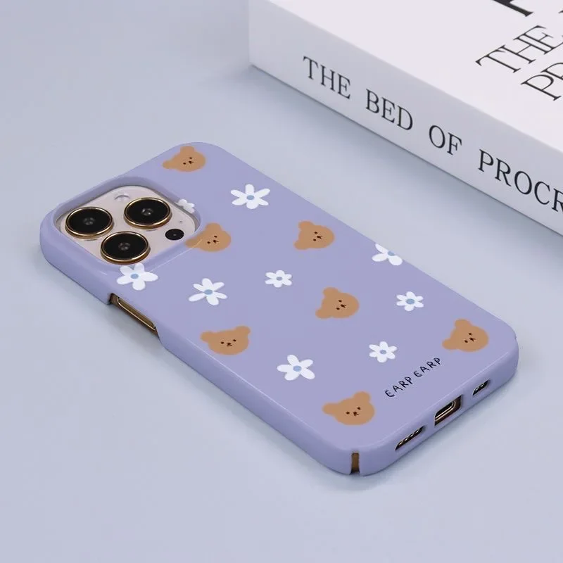 INS Purple Bear Flower Cartoon Phone Case for IPhone 16 15 14 13 Pro Max 12 11 Pro 13 Mini Back Cover X XR 14 PLUS SE 2022 Funda