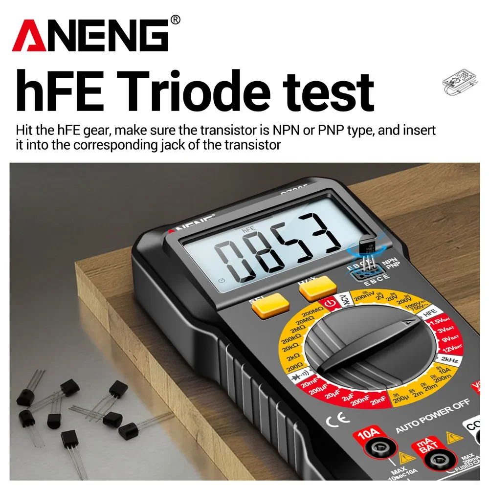 الرقمية المهنية المتعدد متر التيار المتناوب/تيار مستمر الجهد مقياس التيار الكهربائي مكثف hFE الصمام الثلاثي NCV الجهد التعريفي أدوات كهربائي aneng