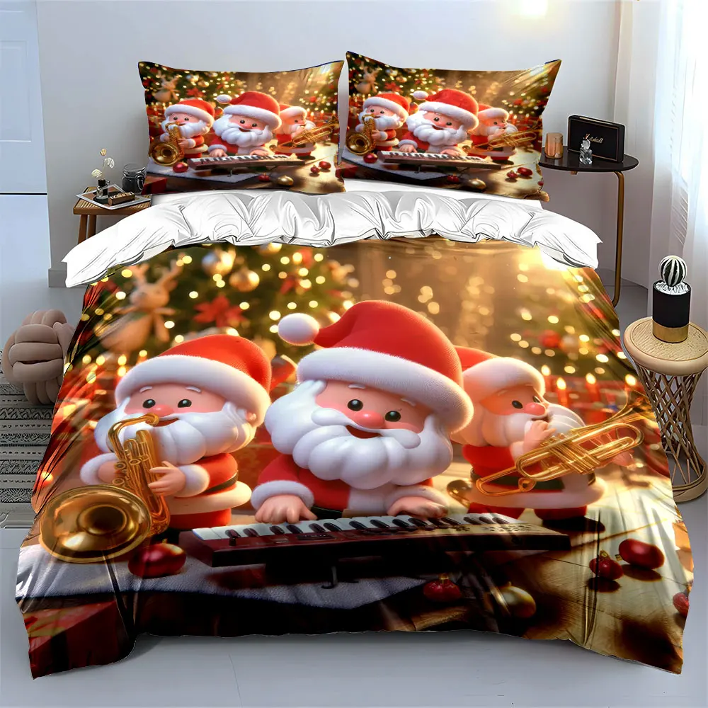 Santa Claus band joyfully playing festive music Print Duvet Cover Bedding Set Included 1*Duvet Cover 2*Pillowcases