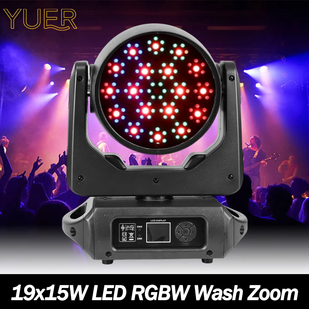 19x15W LED RGBW Wash Zoom Moving Head Light with Auxiliary DMX512 RDM Professional Machine for DJ Disco Bar party club