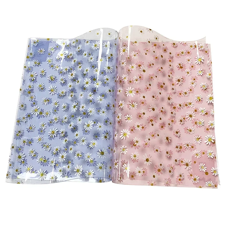 Daisy Pattern Colorful Transparent PVC Faux Leather Vinyl Fabric Roll For DIY Sewing Bag Table Cloth Hair Clip Bow Accessories