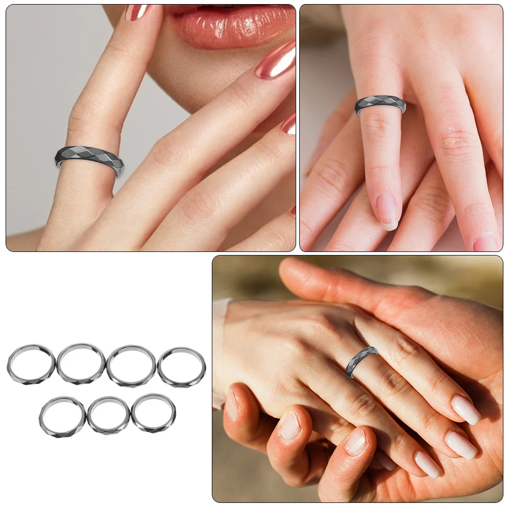 

7Pcs Hematite Rings Non-Magnetic Couple Rings Gift Durable Comfortable Lightweight Finger Ornament Decorative Fashion