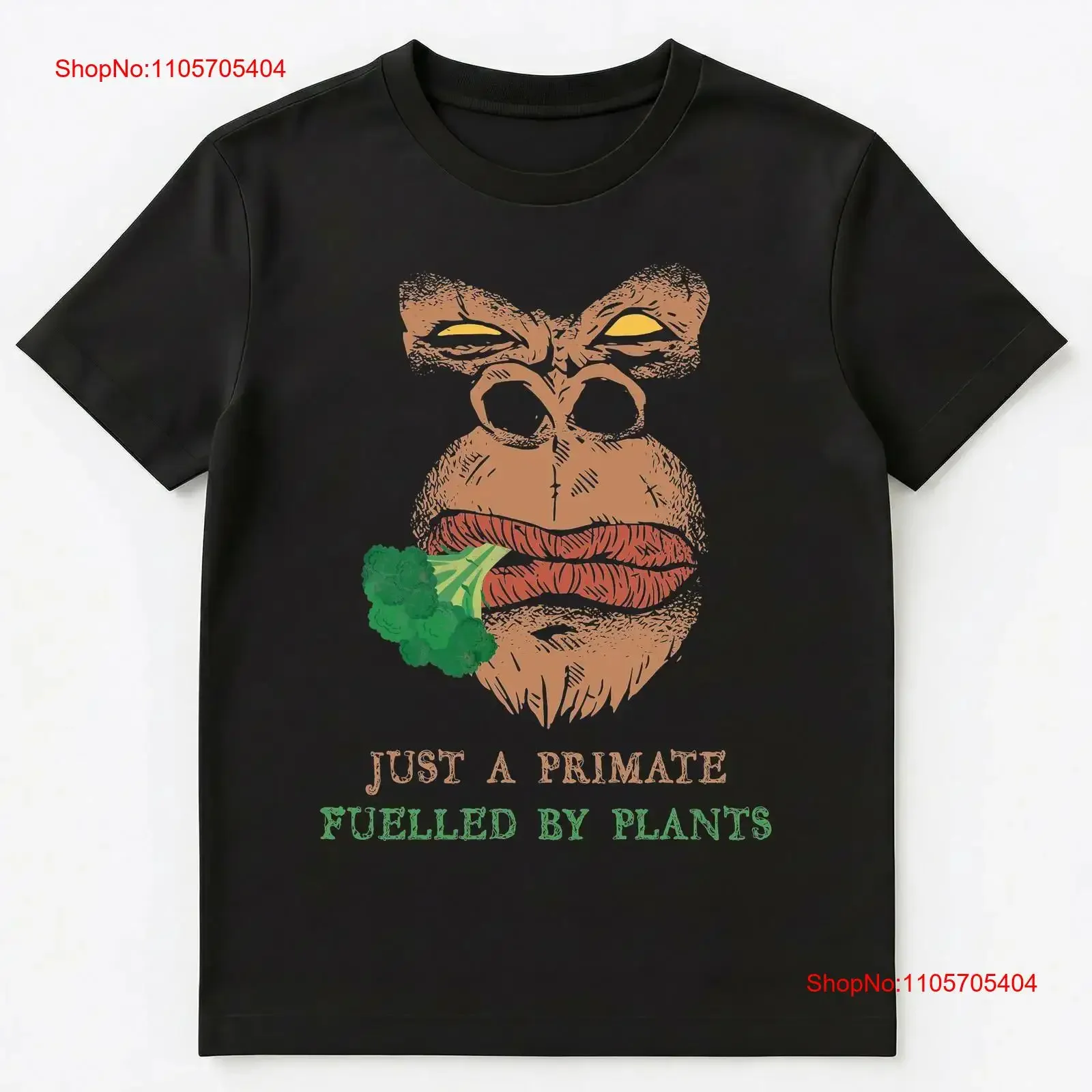 Vegan Primate Gorilla Fuelled By Plants T Shirt long or short sleeves vintage Washed Stretched Slightly Versatile streetwear