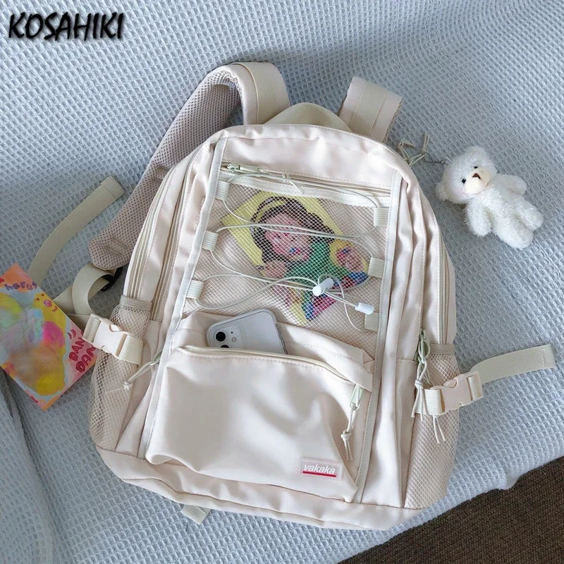 Korean Ins Preppy Solid Simple Backpack High-capacity Casual Travel Schoolbag Y2k All Match Women Vintage Backpacks for Students