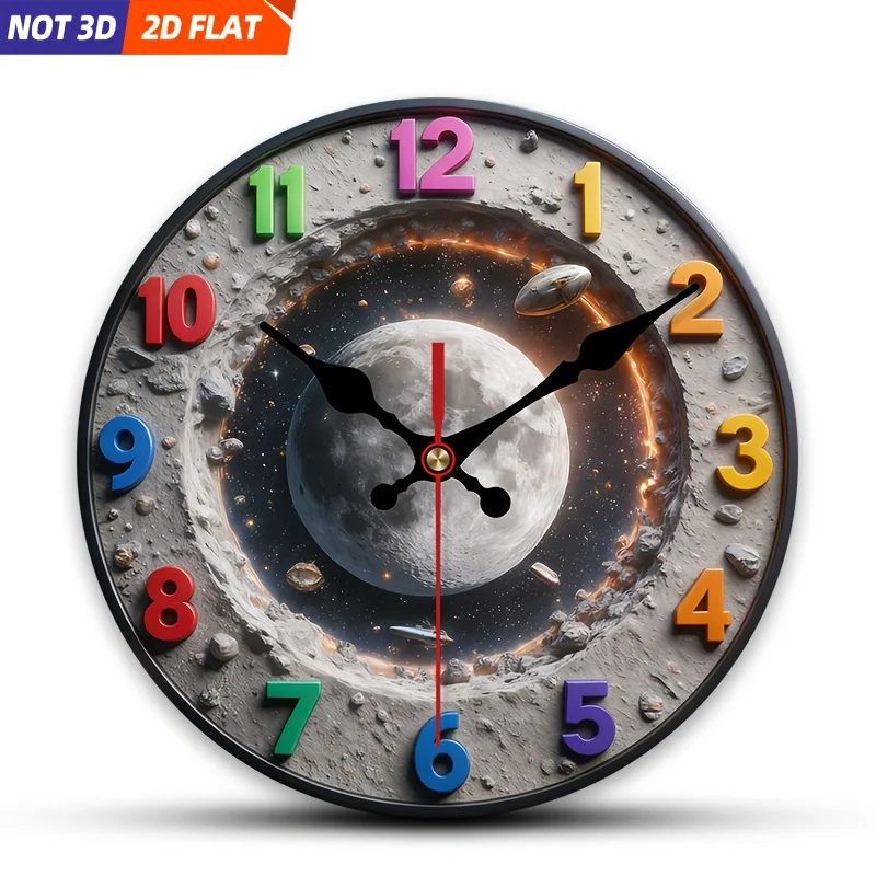

2D плоский. 1 шт. Настенные часы в космической тематике, бесшумные декоративные часы, креативные настенные часы, подходят для украшения спален, гостиных.