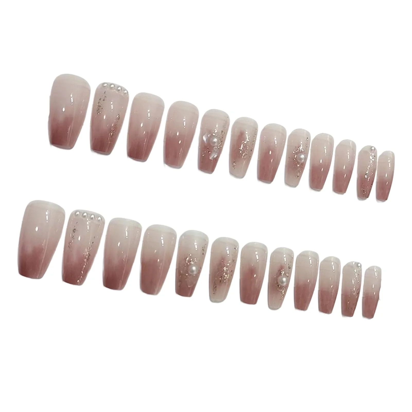 Pearl Shell Setting Pink Smudging Fake Nails Natural Unbreakable Nail Simple Wear for Stage Performance Wear