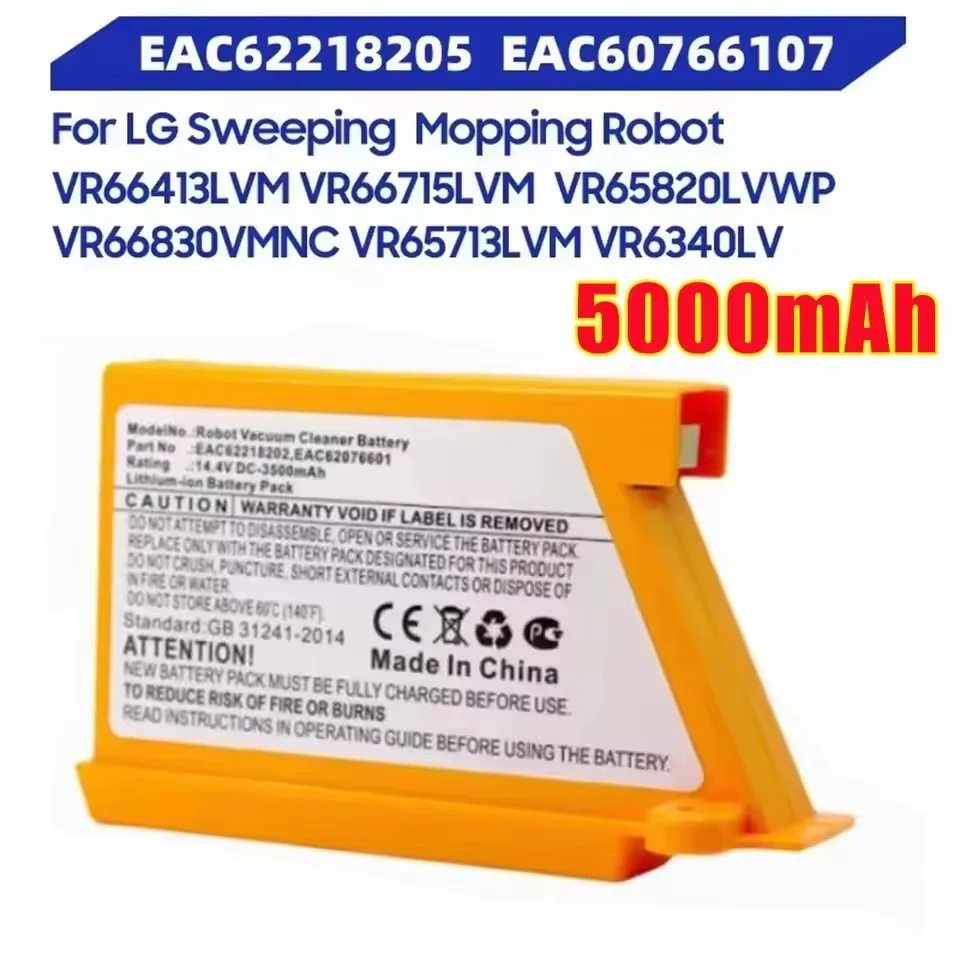 5000mAh Battery Upgrade Replacement for LG Sweeping Mopping Robot VR6260LVM VR6540LV R76CIM VR5940L 14.4V EAC62218205