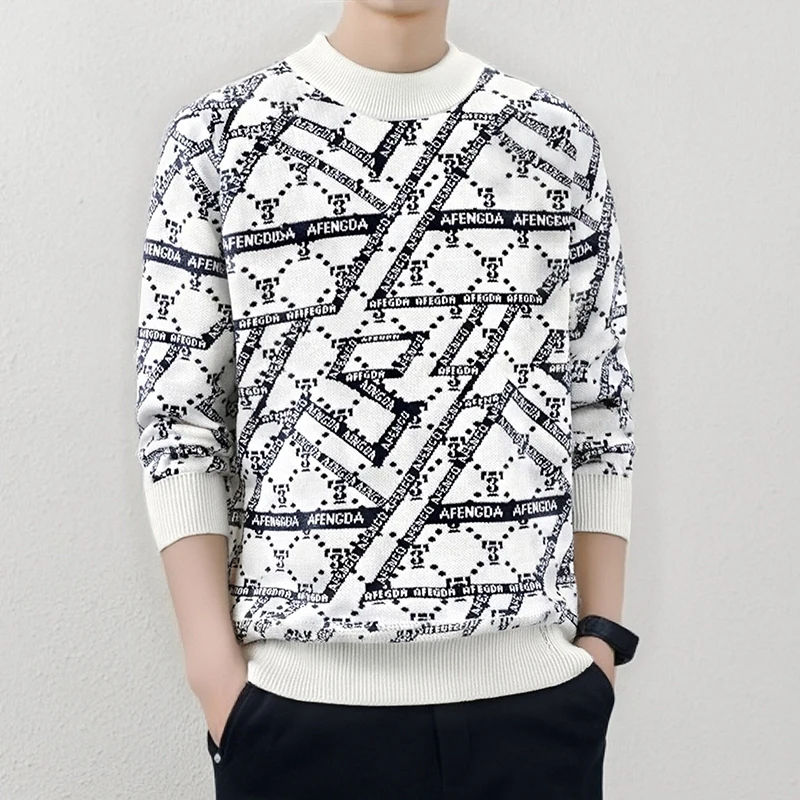 

New Fall Winter Korean Style Mens Pullovers Sweaters High Quality Thick Warm Cashmere Sweater Men Luxury Print sweater