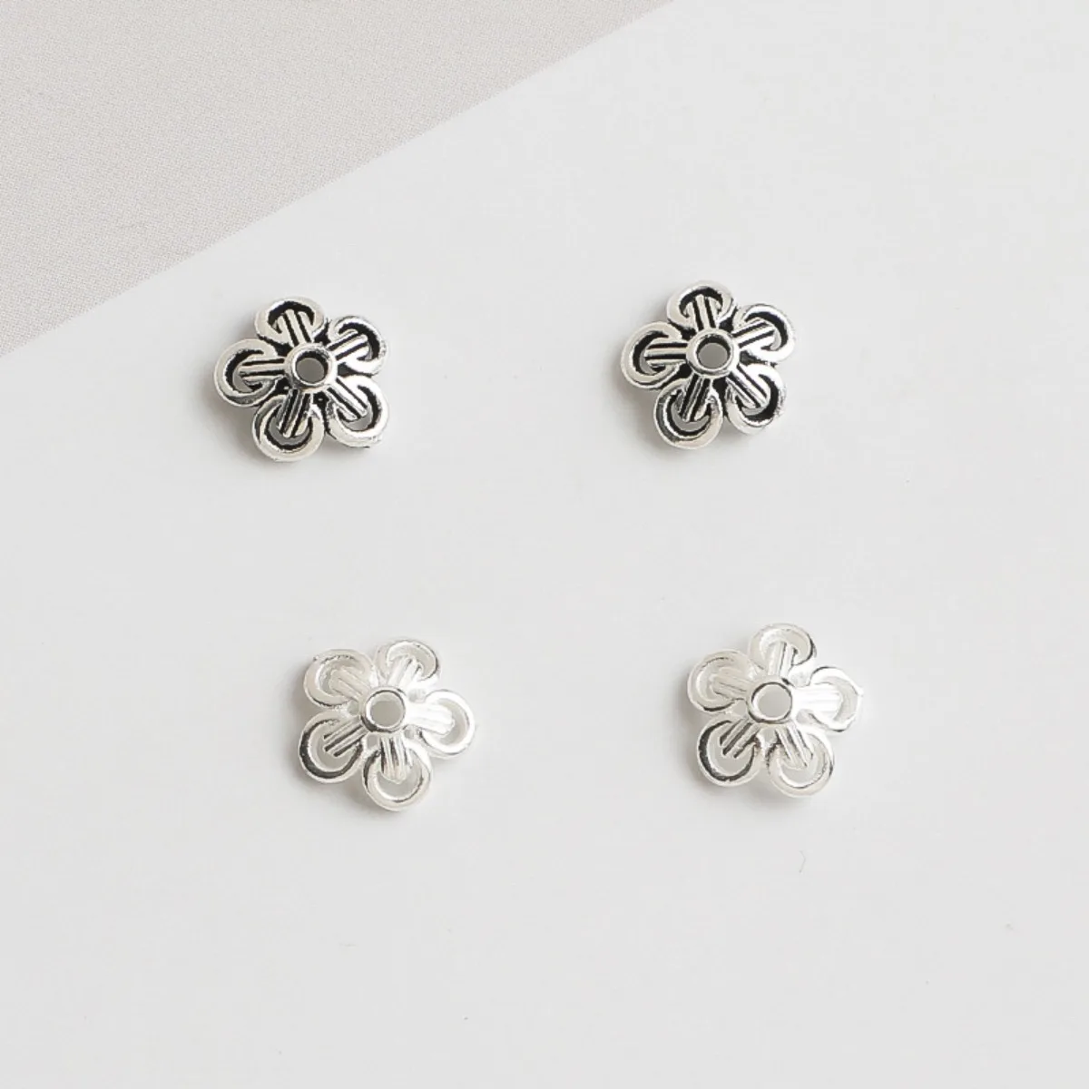 

5 pcs 925 Sterling Silver Openwork Flower Bead Caps Spacer Beads for Jewelry Making