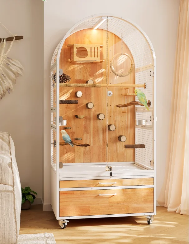 

Вилла в виде птичьей клетки с попугаем, большая бытовая, из массива дерева, новая роскошная нержавеющая сталь, брызгозащищенная экология