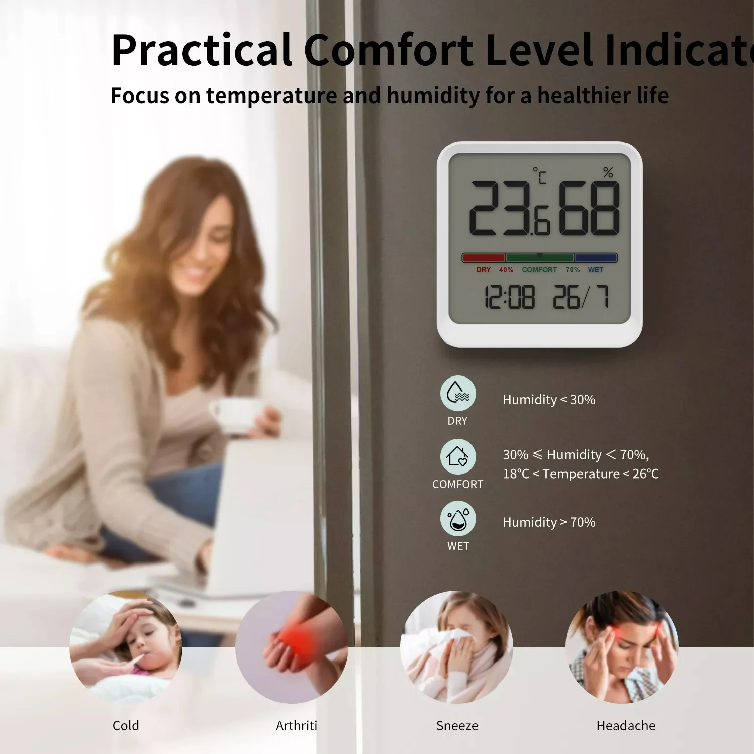 Digital Home Indoor Temperature Humidity Meter LCD Digital Thermometer Hygrometer Sensor Gauge Weather Station