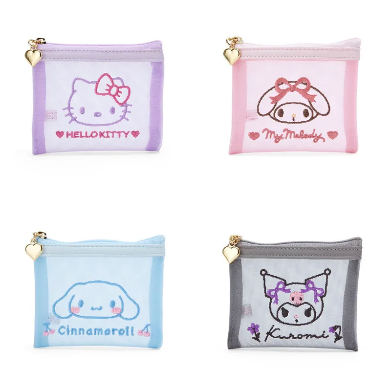 Kawaii Anime Sanrio Hellokitty Cute Melody Kuromi Mesh Embroidered Makeup Bag Small Item Storage Bag Gifts for Girlfriends