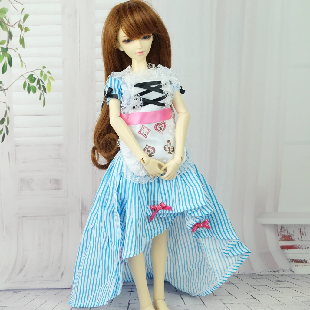 

BJD Blue Dress Apron Lace Outfits Clothing For 1/4 1/3 24” Tall Girl MSD SD13 DK DZ AOD DD Doll Wear