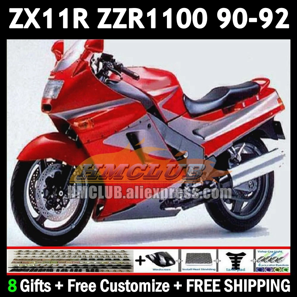 Body For KAWASAKI NINJA ZX-11R ZZR 1100 CC 1990 1991 1992 173No.39 ZX-11 ZZR1100 ZX 11R 11 R ZX11R 90 91 92 gloss red Fairing