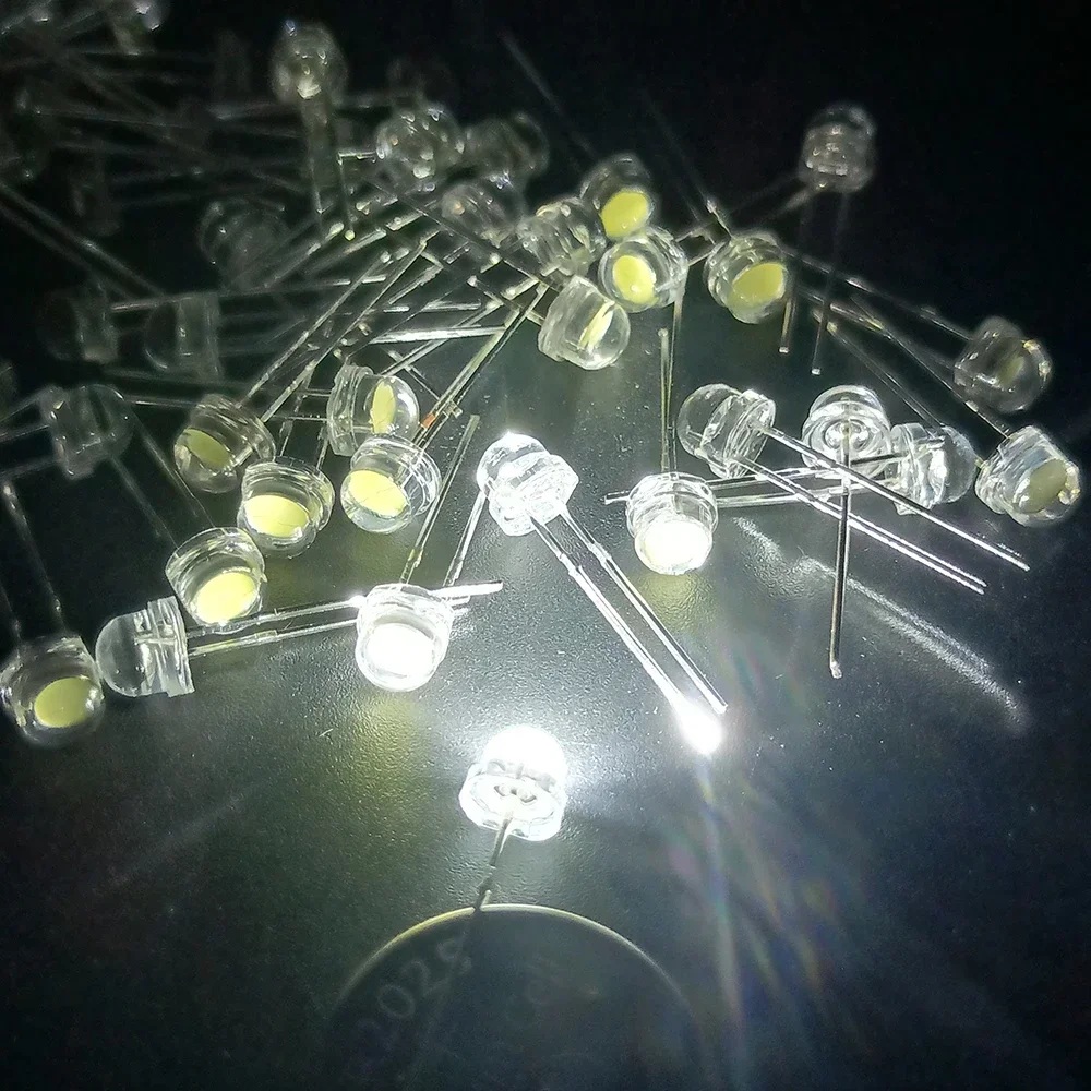 100PCS Super Bright 5MM Diode Straw Cap F5 0.2W Power LED Large Chip Small Chip Blue Green Red Yellow White LED