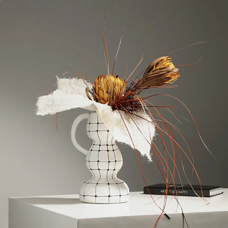 Creativo hecho a mano cerámica ánfora arte flor ornamento ventas Oficina Hotel Villa Amphora rejilla bárbaro cintura florero muebles Decoración