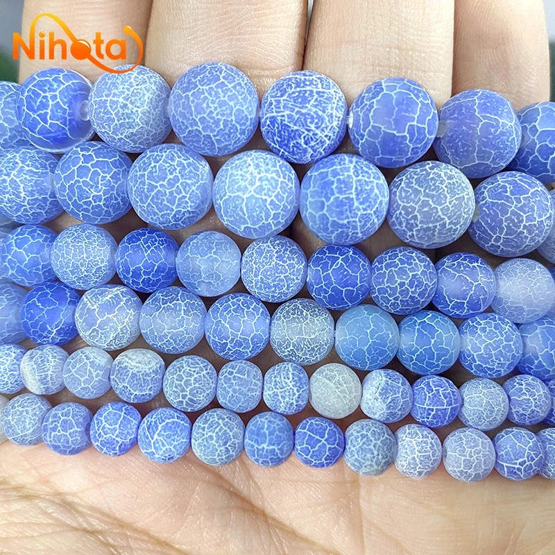 Natural Stone Frost Crab Cracked Blue Agates Round Beads 6/8/10mm For Jewelry Making Diy Women\'s Bracelet Earrings 15\