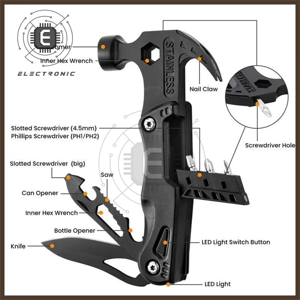 Multifunctional Pliers Multitool Claw Hammer Stainless Steel Tool With Sheath For Outdoor