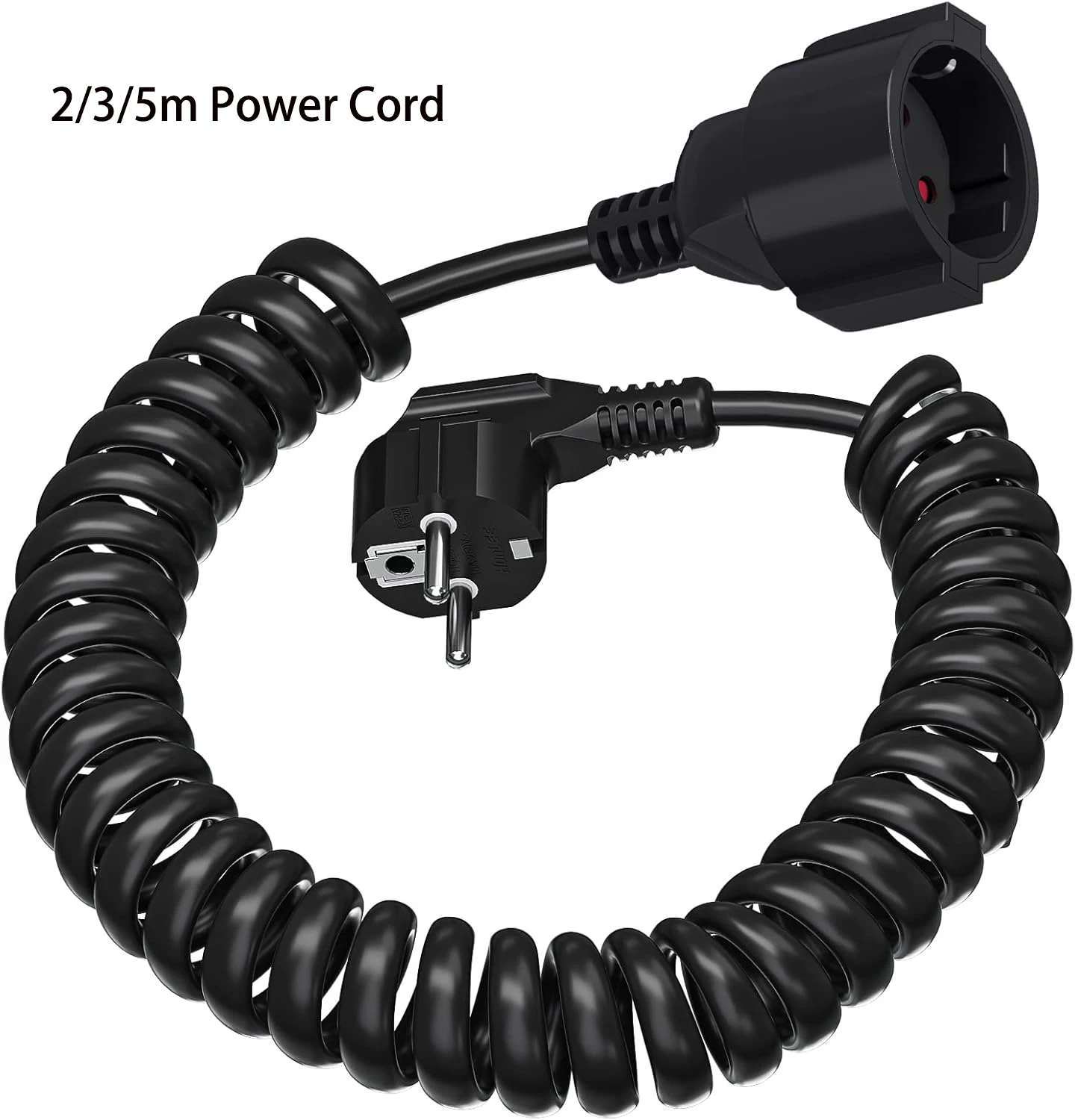 2/3/5/8/10m European Extension Cord, Schuko Plug Power Extension Cable Male to Female Power Socket 230V/16A IP20, Spiral cable
