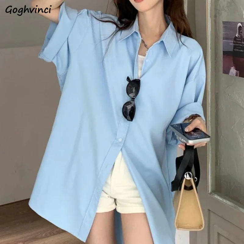 Long Style Shirts Women Vintage Loose Streetwear Summer Aesthetic Office Lady Casual Clothing Popular Minority All-match Daily