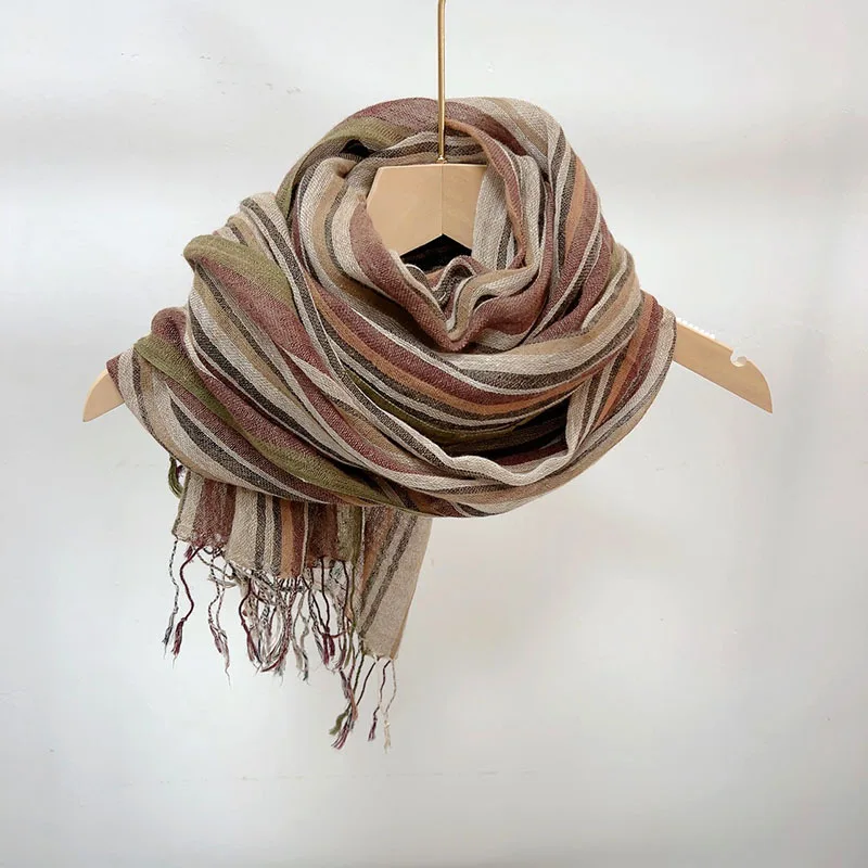 

Women Scarf Brown Linen Cotton Long Breathable Summer Sun Protection Beach Accessory For Autumn Holiday Luxury