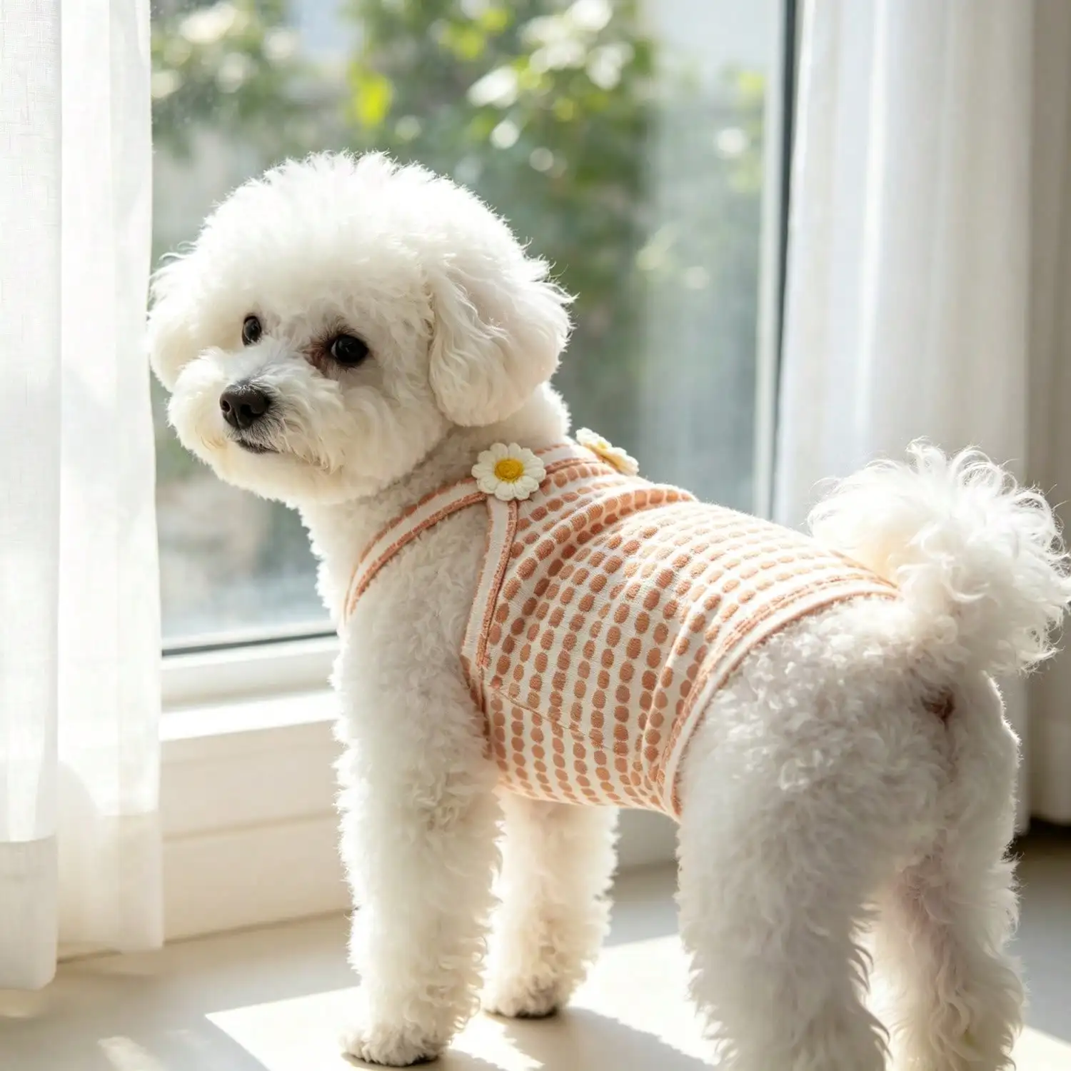1 Stück gestreiftes Strick-Hundetanktop mit 3D-Frucht-Blumen-Ornament, atmungsaktive Welpenweste für kleine Hunde – Detail 7