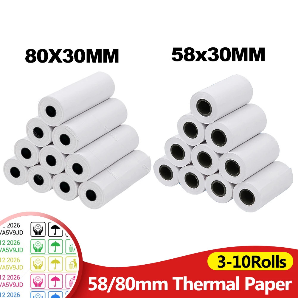58mm/80mm Thermal Paper for Mini Thermal Receipt Printer POS Printer 2-inch Paper Rolls for Business Bill Ticket Printing