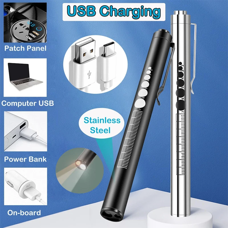 

Portable Mini Flashlight USB Rechargeable Medical Portable Penlight Nursing Flashlight LED with Stainless Steel Clip