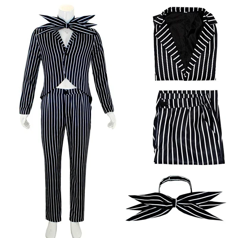 Cos Film The Nightmare Before Christmas Jack Skellington Cosplay Outfits Kleid Mantel Karneval Weihnachtskostüm für Männer Frauen