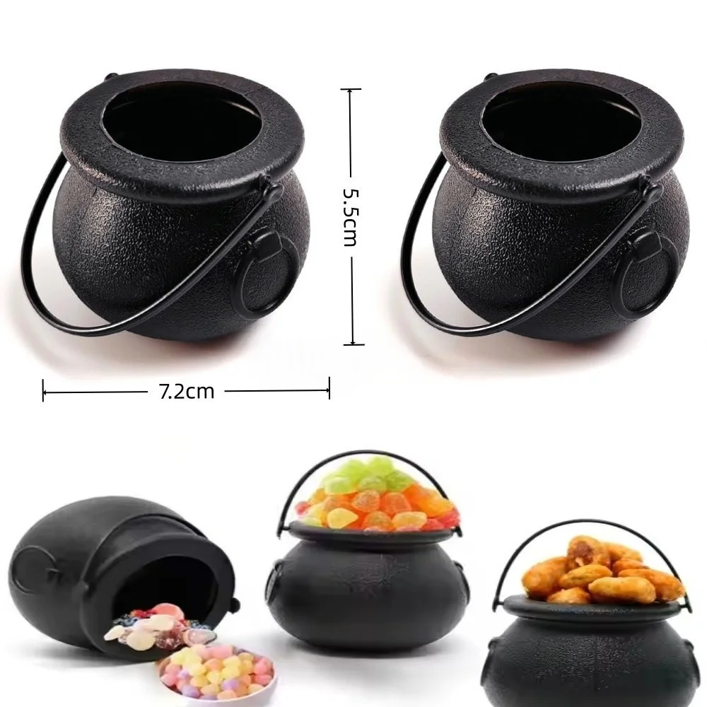 12 stuks zwarte ketel met handvat, magische heks ketel waterkokers Halloween pot snoepkom houder voor Halloween & St. Patrick's Day