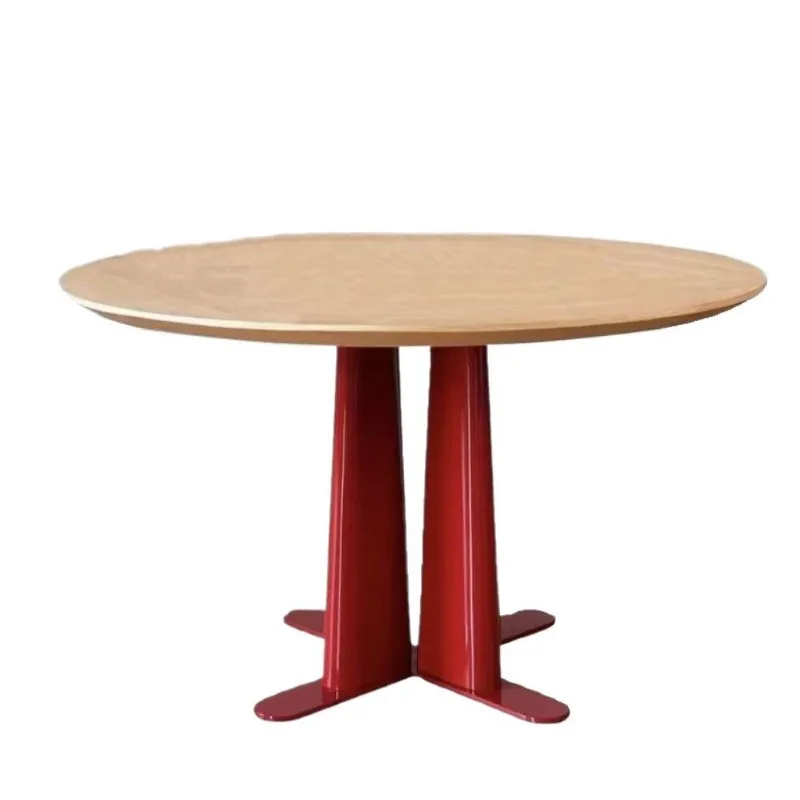 

Simple dining table, French modern designer, creative dining, antique round , round , round red solid wood meal