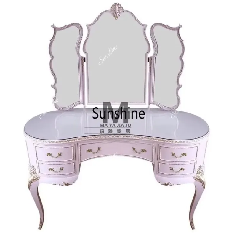 

YFrench retro old pink dresser solid wood carving flower combination whole decoration customization