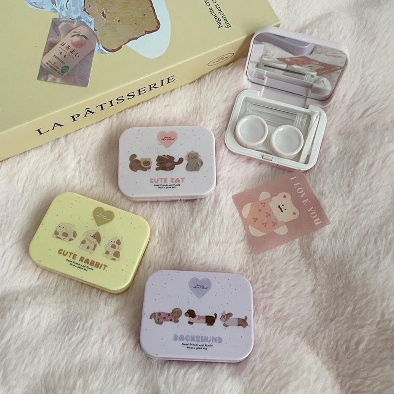 Portable Animal Pattern Care Contact Lens Box Beauty Lens Storage Box Mini Travel Set With Mirror Gift