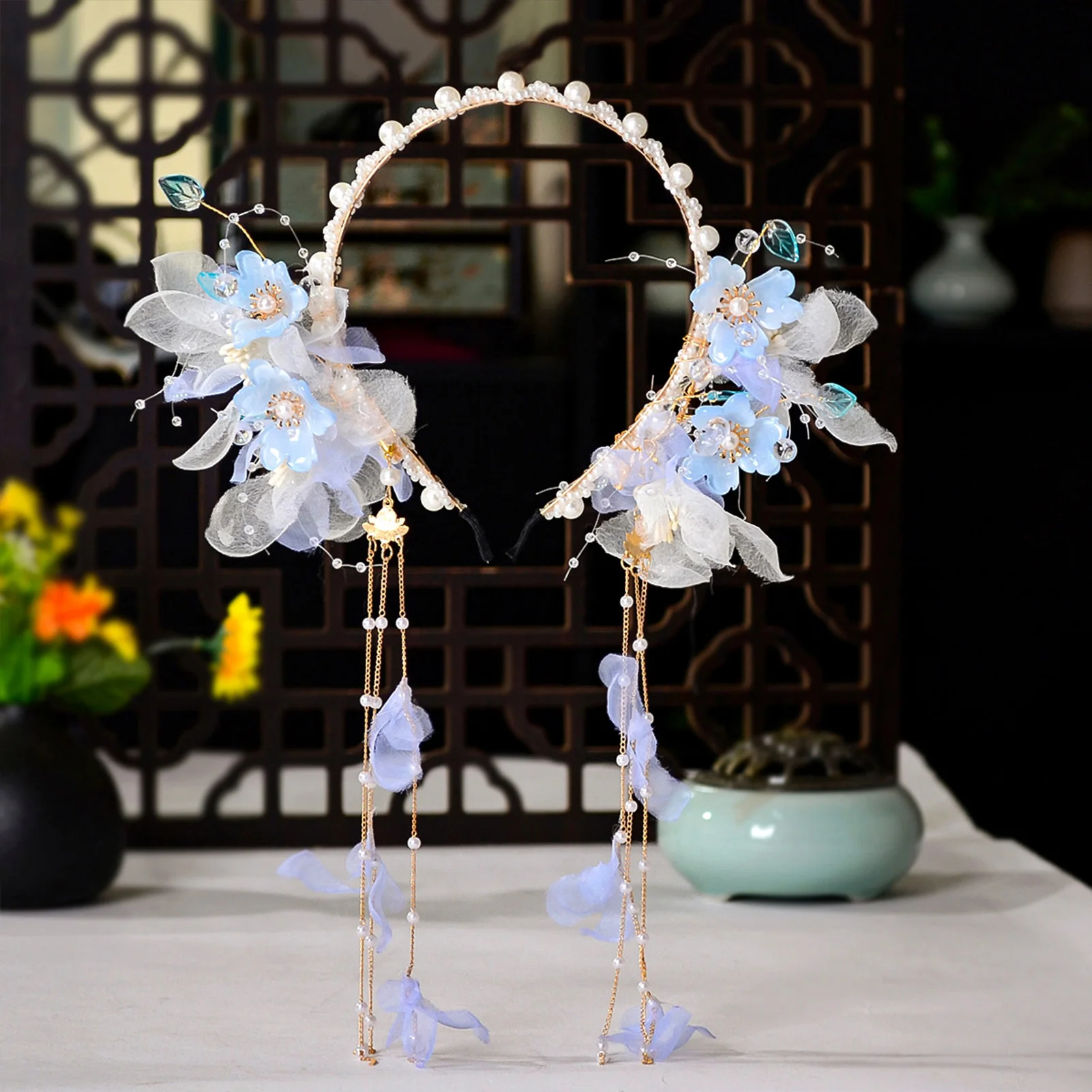 Ancient Chinese Style Hanfu Hair Band With Floral Decor And Tassels Elegant Headpiece for Women Wedding Birthday Party Decor