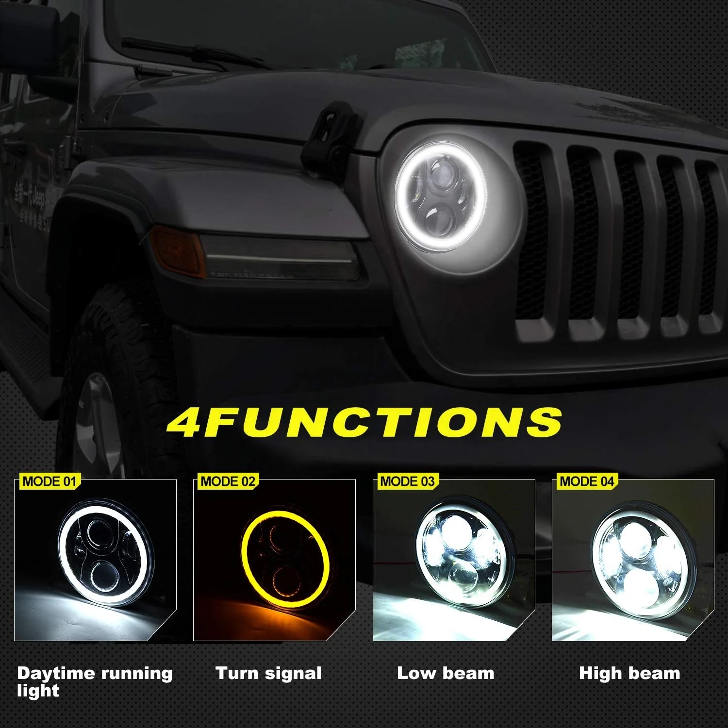 JK 7-inch LED Headlights with Far and Near Light Turn Signals Driving Lights Round 7-inch LED Headlights for Wrangler JK TJ