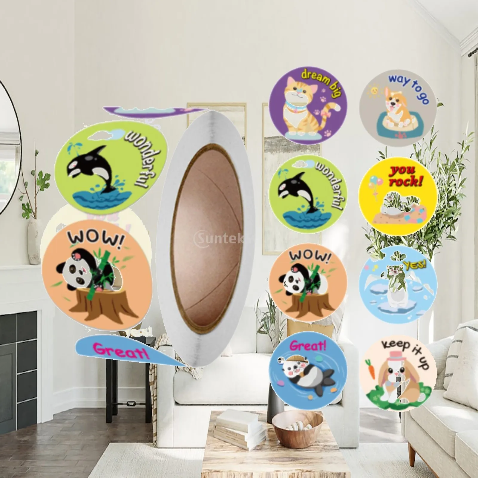 500Pcs Round Animal Stickers Cute Reward Stickers for School Children Home