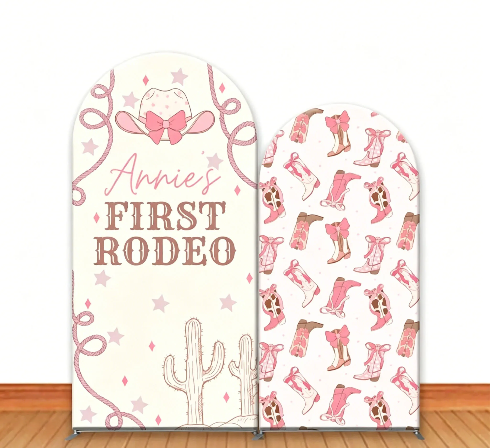 Custom 2-Side Girl First Rodeo Baby Shower Arch Backdrop Cover Pink Cowgirl Wild Custom Name Birthday Party Decor Backdrop Photo