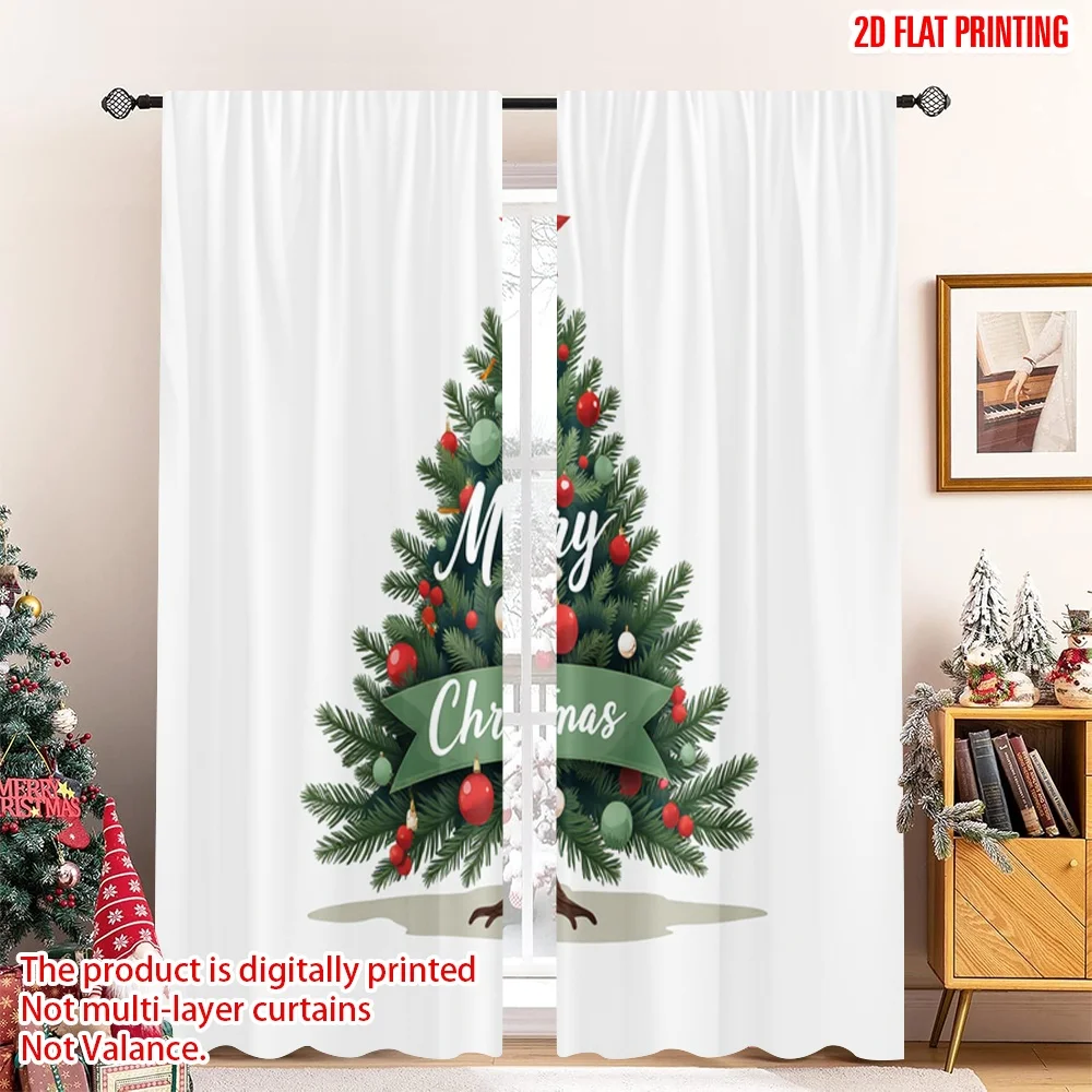 

2pcs 2D flat printing Christmas Drapes Merry Christmas Tree_a Polyester Without Electricity Festive Wall Decor Perfect for Room