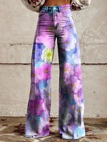 New Vintage Gradient Faux Jeans Women Wide Leg Denim Pants New Fashion High Waist Casual Retro Punk 3D Print Faux Jeans Trousers
