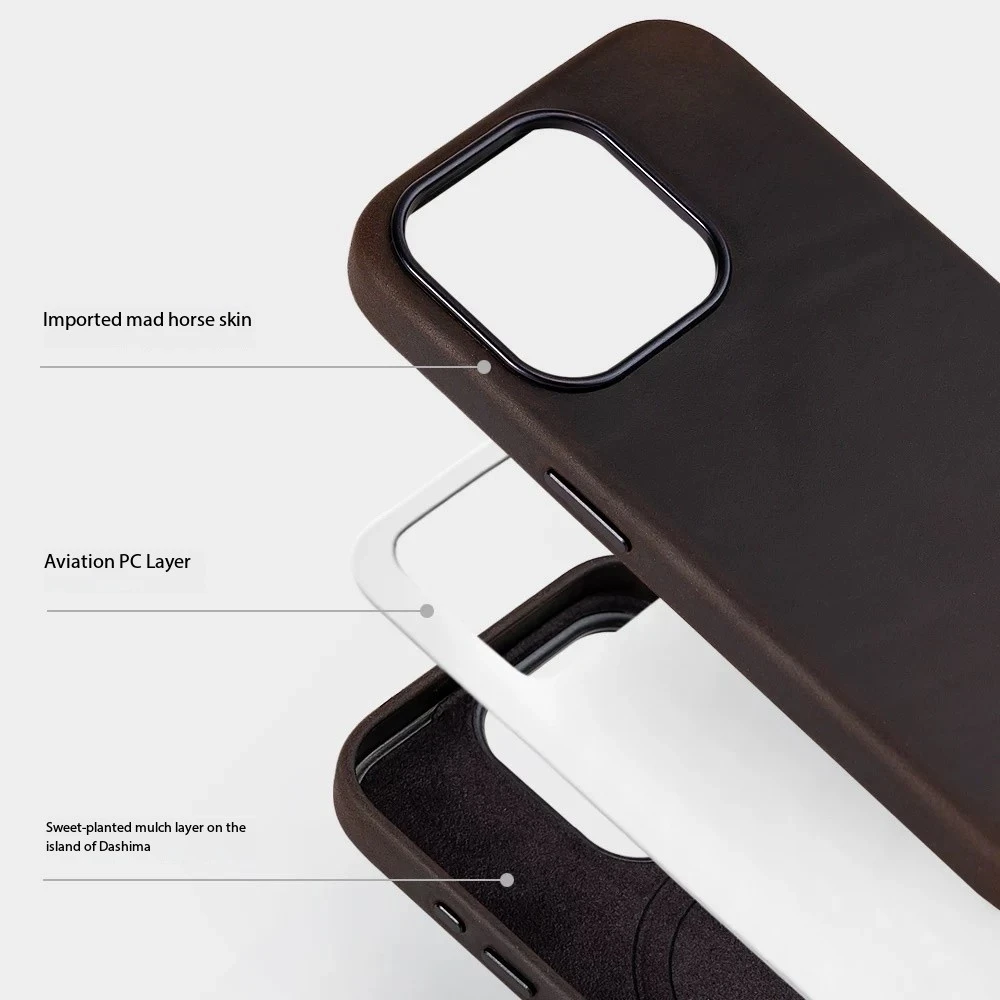 Włoskie etui z prawdziwej skóry Crazy Horse do iPhone 16 15 17 18 Pro Max, magnetyczne etui z naturalnej skóry z funkcją MagSafe. — zdjęcie produktu 6