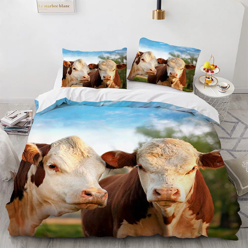 Highland Cattle Duvet Cover Set Funny Farm Animal Comforter Cover For Kids Boy Cow Mountain Meadow Queen Size 2/3pcs Quilt Cover