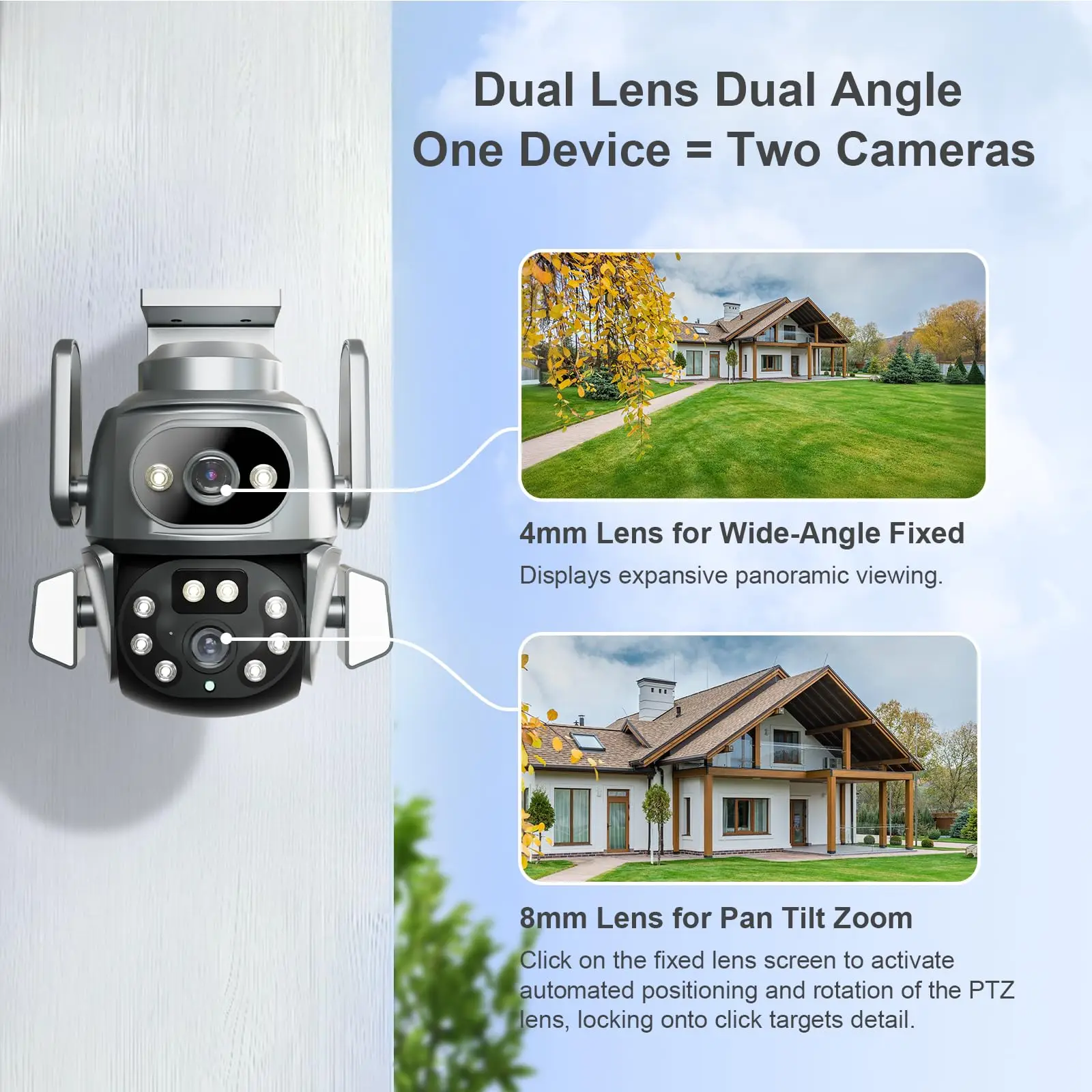Tuya 4K Outdoor Big Save WiFi Camera Dual Len Wireless Home PTZ Camera Auto Tracking Security Protection CCTV Video Surveillance