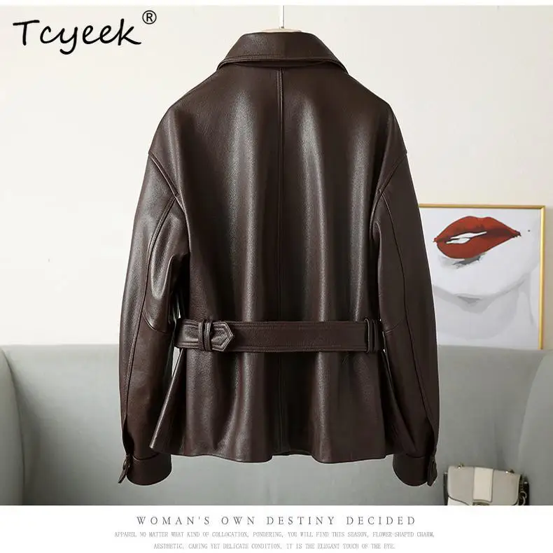 Tcyeek طبقة علوية من جلد الغنم لربيع وخريف جديد برقبة مربعة قاطرة سترة نسائية من الجلد الطبيعي Жensarska Kostangnya Kursatka