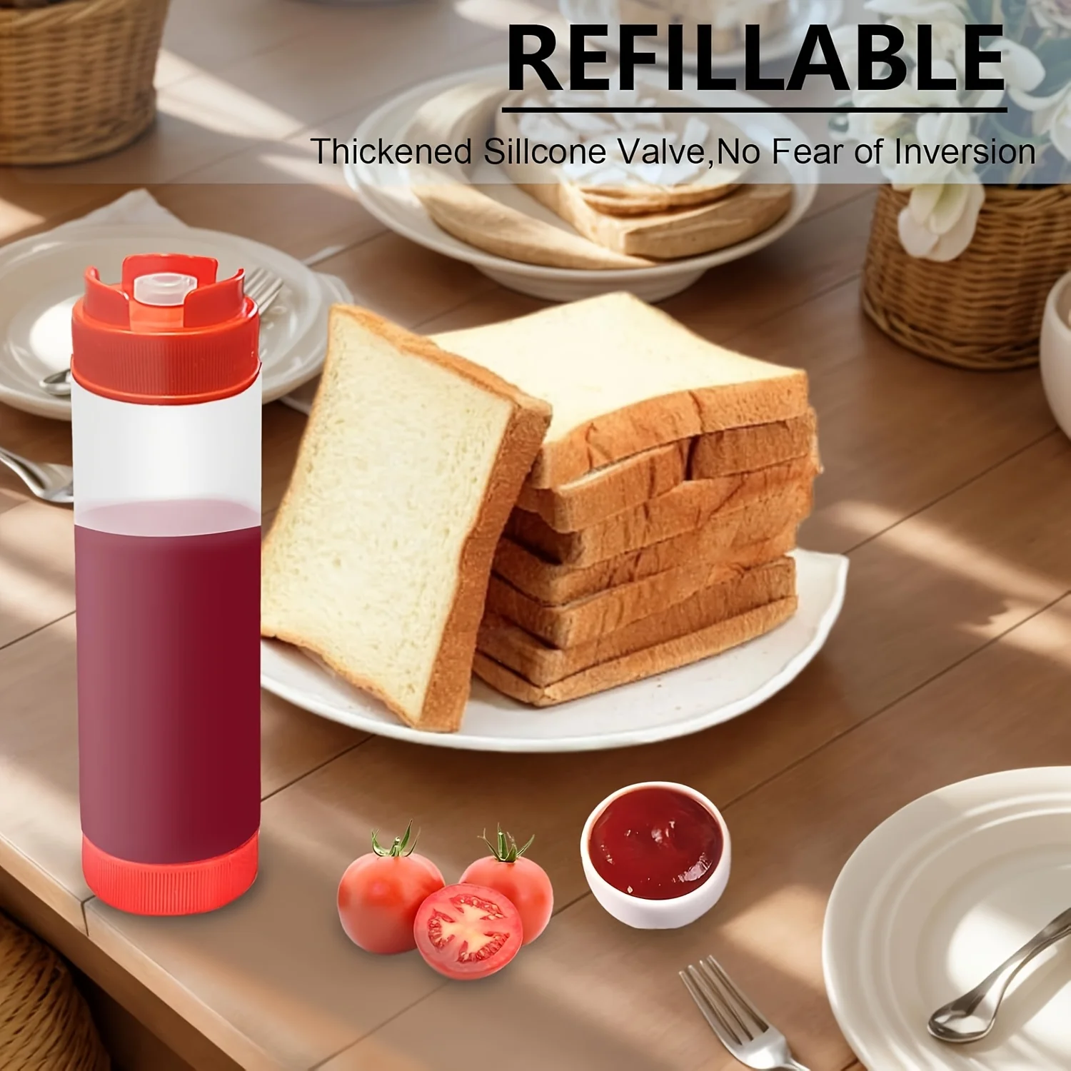 Sauces, Ketchup, Sour Cream, Reusable Plastic Squeeze Bottles for Self-Sealing syrup with Large Valve Dispensers